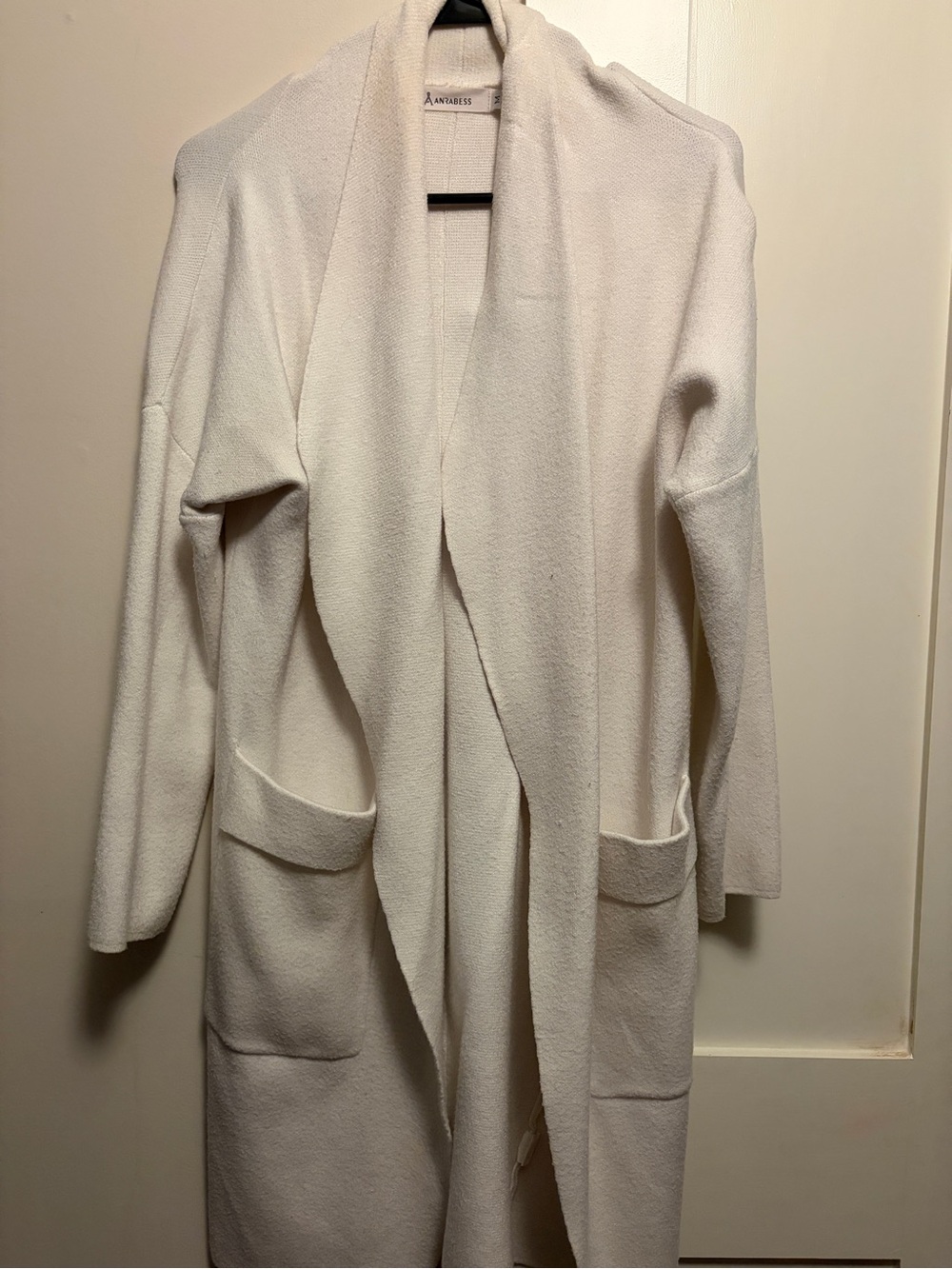 Anrabess Soft Cream Draped Open-Front Cardigan